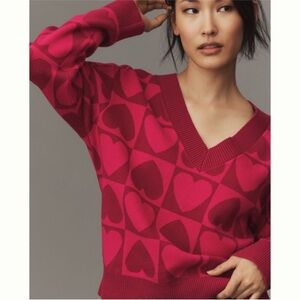 💕 Anthropologie English Factory Checkered Heart Sweater small/medium